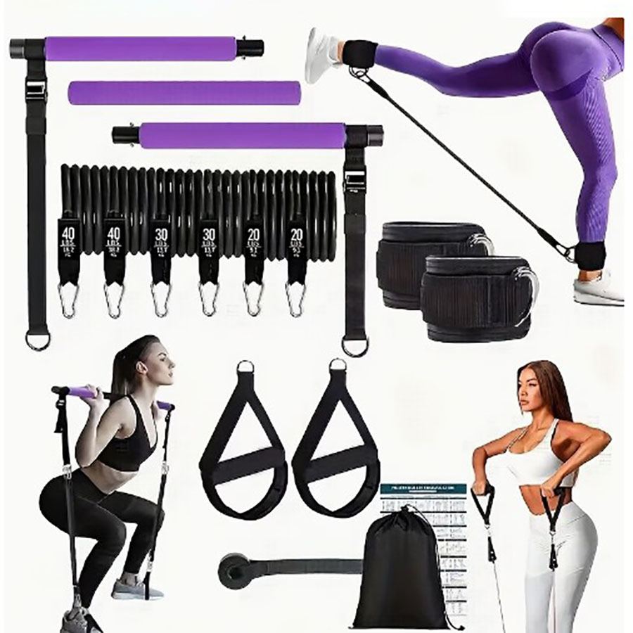 Home Gym Full Setup - Resistance Band 180lbs dengan Bar Pilates